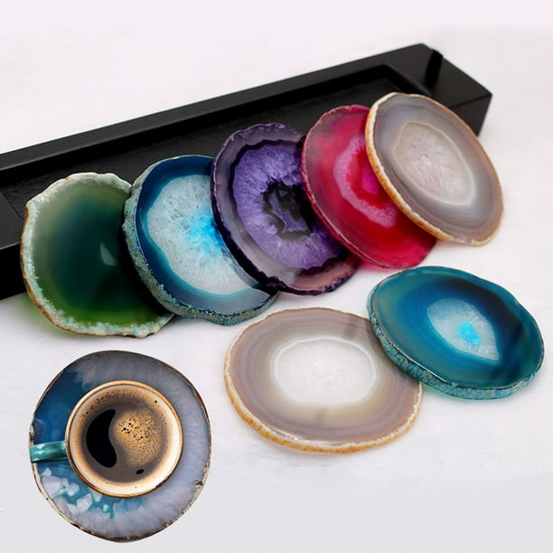Agate Coasters assorted mix w/natural and dyed slices 4 pieces 3.5 to 4.5 each 3.5 to 4.5 each 
